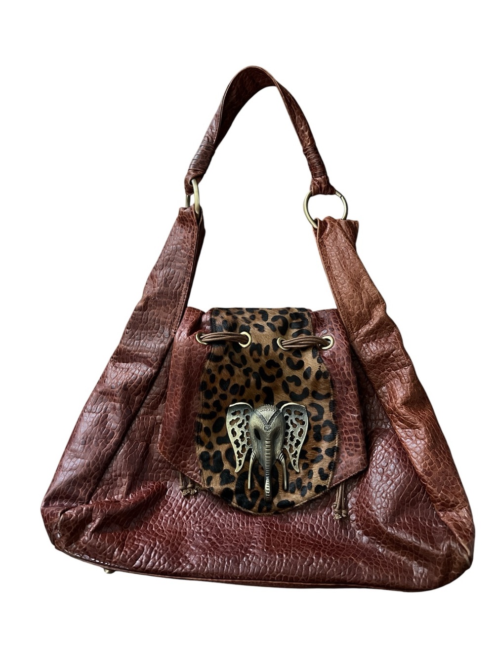 Sharif Brown Leather Hobo Bag with Leopard Accent - Picture 3 of 3